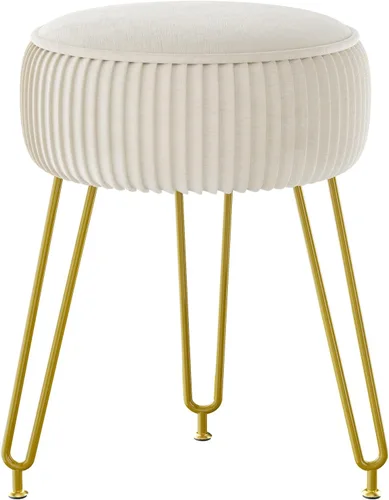 Miniatura 16 de IBUYKE Reposapiés Otomano Redondo de Terciopelo, Taburete de Tocador de Maquillaje Mesa Auxiliar, Asiento de Mesa de Tocador de Terciopelo, Taburete