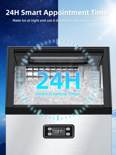 Miniatura 6 de Máquina comercial para hacer hielo, 100 libras/24 horas, 45 cubos de hielo/ciclo de acero inoxidable, máquina de hielo debajo del mostrador