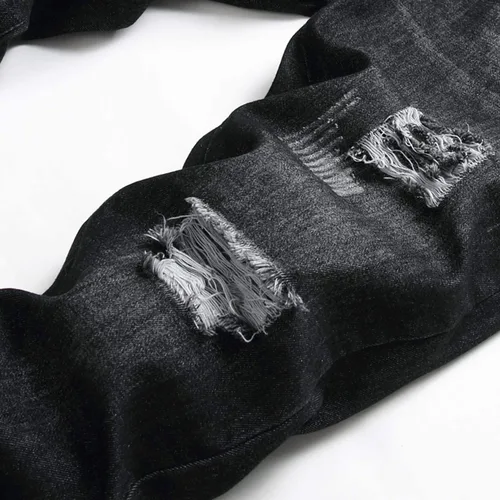 Miniatura 5 de Jeans rasgados para hombre, ajustados, ajuste regular, pierna cónica, desgastados, pantalones de mezclilla para hombre con agujero