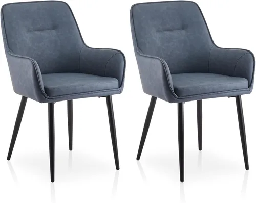 TUKAILAi Juego de 2 sillas de comedor, sillas de comedor tapizadas con brazos, silla de cocina decorativa de cuero sintético, modernas Sillas de
