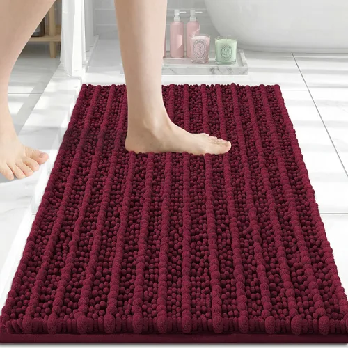 Arotive - Alfombra de baño de lujo de chenilla, extra suave, gruesa, absorbente, esponjosa, antideslizante, se puede lavar y secar a máquina, Borgoña