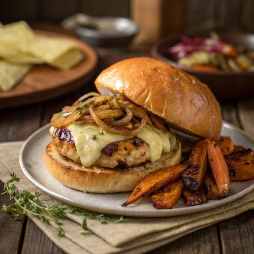 Miniatura 5 de Amylu Foods - Hamburguesa de Pollo con Cebolla Caramelizada y Gouda, Ingredientes Naturales, 18g de Proteína, Pollo Criado sin Antibióticos