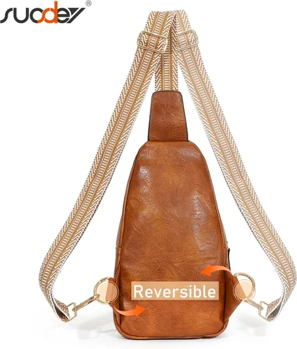 Miniatura 3 de SUOSDEY 2024 - Bolso bandolera de cuero para mujer, bolso cruzado de cuero para mujer, bolso de pecho de moda para viajar y caminar