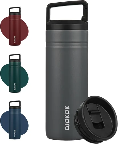 Miniatura 22 de BJPKPK - Botella de agua aislada con 2 tapas, vaso/taza de viaje de acero inoxidable de 20 onzas con aislamiento al vacío de doble pared, taza