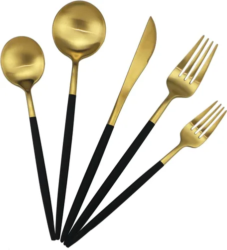 Miniatura 29 de Juego de cubiertos de acero inoxidable 18/10 de 20 piezas, vajilla de lujo para viajes, incluye cuchillo, tenedor, cuchara, servicio para 4
