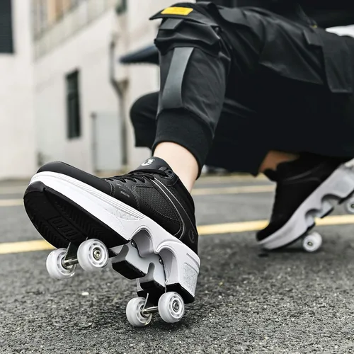 Miniatura 4 de Rueda de deformación de doble hilera Zapatos para caminar automáticos Deformación invisible Patín de ruedas 2 en 1 Patines de polea extraíble