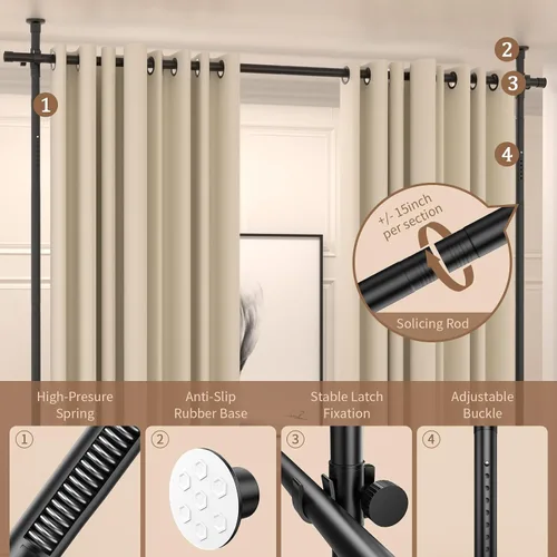 Miniatura 3 de Barra de cortina divisora de habitación, separador de ambientes sin perforaciones para separación de espacio, ajustable, de 4 a 10 pies de alto, 28