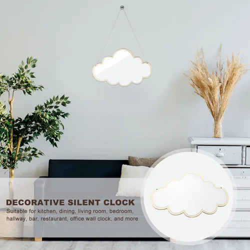 Miniatura 5 de HOMSFOU Espejo de pared colgante nórdico, espejo decorativo en forma de nube con marco de madera y cuerda de cáñamo para baño, dormitorio