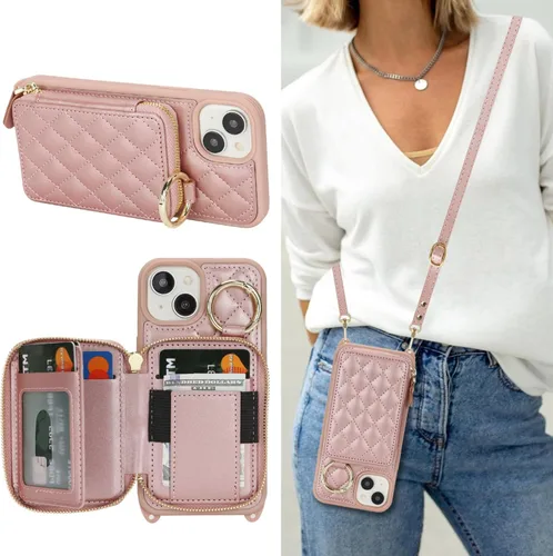 Miniatura 18 de Funda Cartera Bandolera para iPhone 11, Cuero PU Cremallera Bolso Cartera Funda Plegable con Tapa, Funda Folio con Soporte con Ranuras para Tarjetas