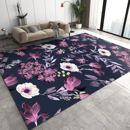 Miniatura 3 de Alfombra de área de flores simples moradas, alfombra abstracta degradada para interiores, decoración de sala de estar, cálida, suave, duradera