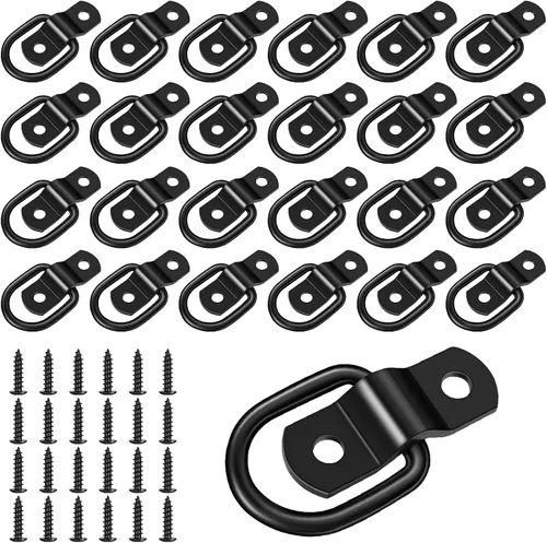 garini Anclajes de amarre de anillos en D negros, paquete de 24 anclajes de amarre resistentes de 1/4 pulgadas para barcos, control de carga de