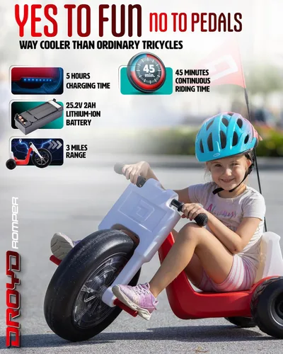 Miniatura 2 de Droyd Romper Triciclo Eléctrico para Niños de 3+ Años, Juguete de 24V Velocidad Máxima 3-6 MPH y 45 Min Máxima Duración, Control de Velocidad