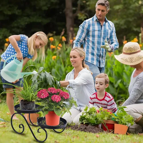 Miniatura 6 de Soporte para Plantas de 2 Niveles Negro, Soporte de Flores de Metal para Interiores y Exteriores, Estante de Plantas de Hierro Antióxido, Soportes