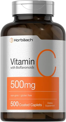 Horbäach Vitamina C de 500 mg | 500 cápsulas | con bioflavonoides y escaramujos | Suplemento para mujeres y hombres | Vegetariano, sin OMG y sin