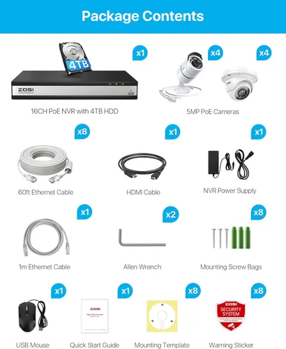 Miniatura 9 de ZOSI Sistema de cámara de seguridad para el hogar PoE de 16 canales 4K, H.265+ 8MP 16 canales CCTV NVR con disco duro de 4 TB para grabación 24-7, 8