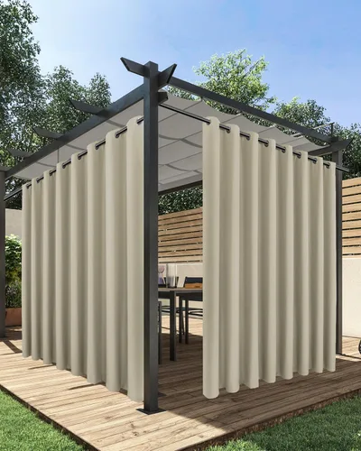 Miniatura 33 de HolidayIdeas Cortinas impermeables para patio, 4 paneles, 54 x 84 pulgadas, protección de privacidad y filtrado de luz, cortinas exteriores con Negro