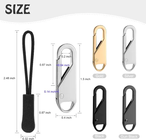 Miniatura 2 de Reemplazo de tirador de cremallera, 16 piezas de pestañas de cremallera desmontables con cordón extensor para equipaje, ropa, chaquetas, mochilas