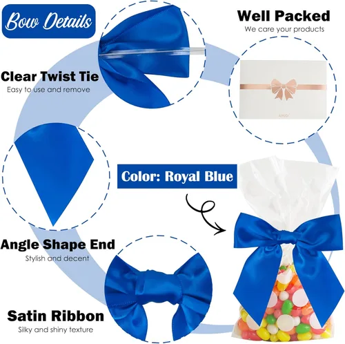 Miniatura 3 de AIMUDI Lazos de Satén Azul Real con Nudo Giratorio para Bolsas de Golosinas 4.5" Lazos Azules Pre-Atados para Envolver Regalos Lazos de Cinta Azul