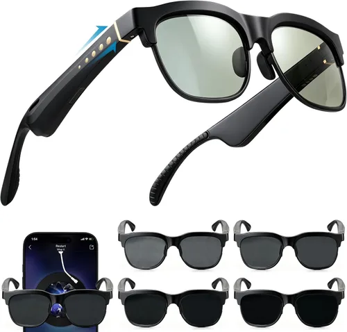 Lentes de sol inteligentes Bluetooth con lentes electrocrómicos, control de tinte multinivel para conducir, viajar, pescar, uso diario, altavoces de