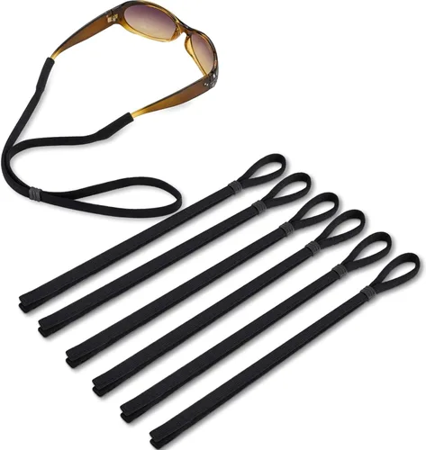 Paquete de 6 correas para lentes de gran valor, color negro, suave, adecuadas para varios deportes y trabajos, cómoda correa para lentes de sol de