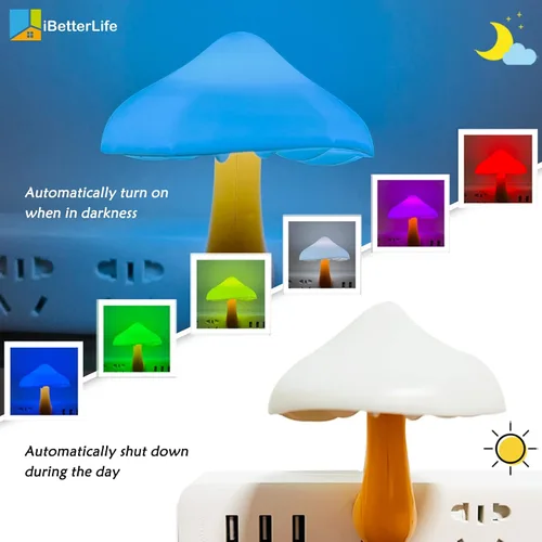 Miniatura 2 de Luces nocturnas LED con sensor en forma de hongo - 2 unidades, enchufe de pared con 7 colores cambiantes, lámpara mini de ensueño, luz nocturna
