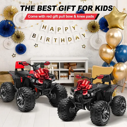 Miniatura 9 de ATV 4 ruedas para niños, juguetes de paseo de 24 V 4WD con 2 plazas, motor potente de 4 x 200 W, funciona con batería de 9 AH, música Bluetooth, Rojo