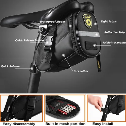 Miniatura 3 de Kit de herramientas de reparación de bicicletas con mini bomba de bicicleta, bolsa de sillín de bicicleta con luz trasera, multiherramienta