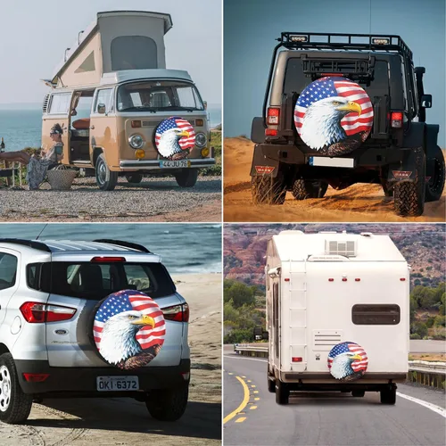 Miniatura 6 de Cubierta de neumático de repuesto, bandera de águila americana, de poliéster, universal, impermeable, protección contra la corrosión, para remolque