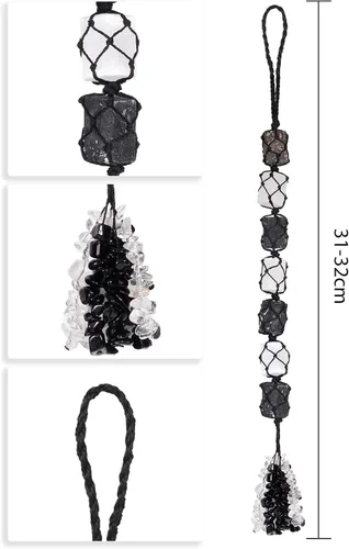Miniatura 2 de mookaitedecor Adorno colgante de turmalina negra y cristal de selenita con borlas de piedras chip Feng Shui para colgar en el automóvil, decoración