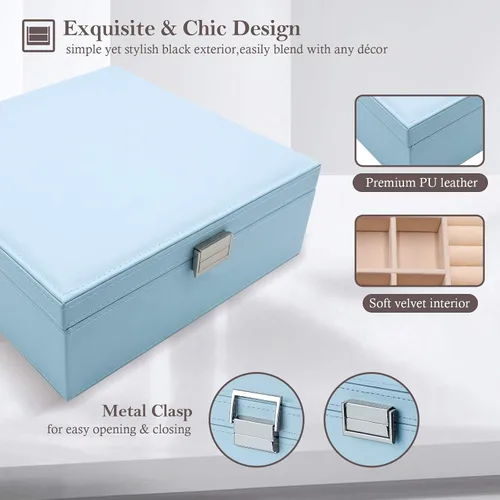 Miniatura 5 de ProCase - Joyero grande de cuero con dos niveles para organizar aretes pulseras anillos relojes para mujeres niñas regalo ideal para novia o esposa