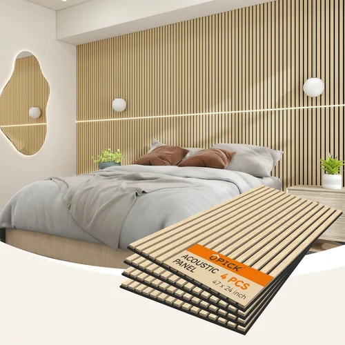 Paneles de pared acústicos de MDF Upick absorbentes de sonido, paquete de 4 paneles de pared de espuma a prueba de sonido de 48 x 24 pulgadas y Roble