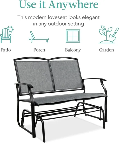 Miniatura 7 de Best Choice Products – Banco mecedora para 2 personas, para patio al aire libre, marco de acero con tela textilene, asiento deslizante para Gris