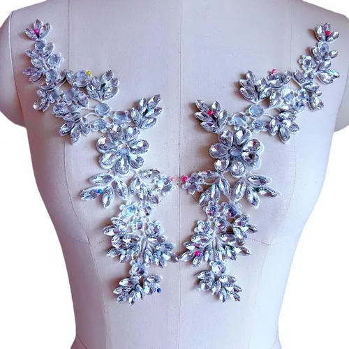 Miniatura 5 de Disfraces de encaje con apliques de cuentas Parches de diamantes de imitación de vidrio blanco Cristales Diseñador DIY Prendas de costura Escenario