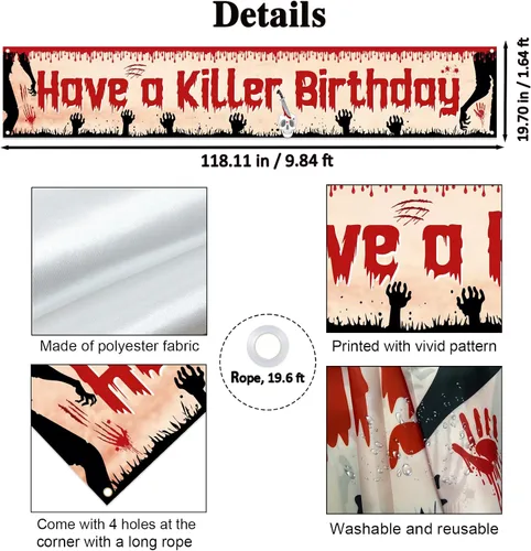 Miniatura 2 de Labakita Cartel grande de cumpleaños con texto en inglés "Have a Killer", decoración de fiesta de cumpleaños de Halloween, terror de terror