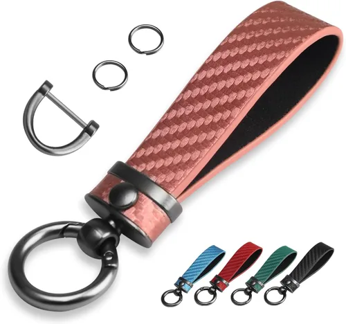 Miniatura 10 de QBUC Llavero de coche estilo fibra de carbono, llavero portallaves de cuero de microfibra para hombres y mujeres, con giratorio de 360 grados, Negro