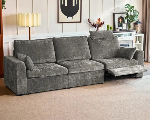 Miniatura 40 de Sofá reclinable eléctrico de 102.8 pulgadas con reposacabezas, sofá reclinable modular Cloud de gran tamaño con mesa, cajón de almacenamiento, Blanco
