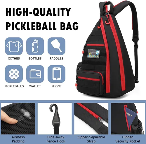 Miniatura 5 de Bolsa de pickleball SunForMorning, mochila táctica de pickleball para mujeres y hombres, bolsa de hombro ajustable con gancho de cerca y botella