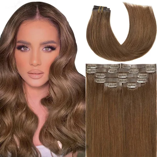 Miniatura 13 de Lacer Hair Glam - Extensiones de cabello humano con clip, sin costuras, color negro hueso, 4.33 oz, 7 unidades, 20 pulgadas, con clip de trama