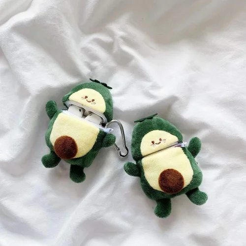 Miniatura 6 de Funda peluda SGVAHY para AirPods 1 y 2, diseño divertido de dibujos animados en 3D, diseño de aguacate verde suave y cálido, funda esponjosa