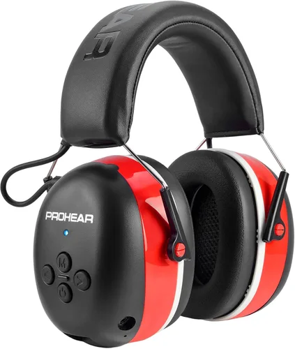 Miniatura 10 de PROHEAR Auriculares de protección auditiva Bluetooth 5.0 037 con batería recargable de 1100 mAh, 25 dB NRR de reducción de ruido con tiempo de negro