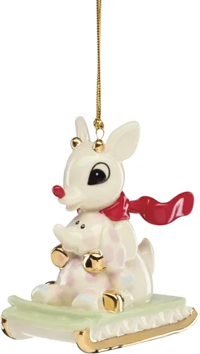 Adornos de Lenox, adorno navideño de Rudolph y el elefante solitario, porcelana con acentos dorados y cordón para colgar para decoración del árbol