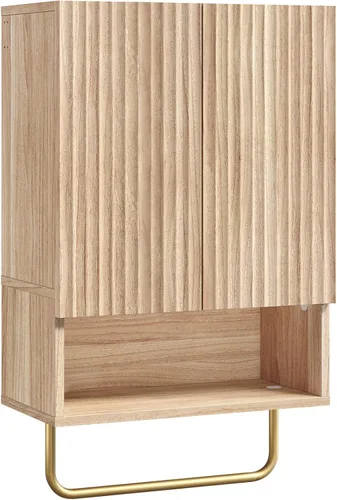 Miniatura 9 de MAHANCRIS Armario de pared para baño, botiquín montado en la pared con toallero y estante ajustable, gabinete de almacenamiento para ahorrar espacio