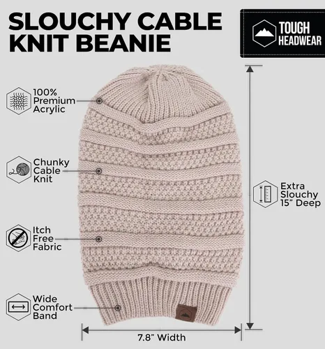 Miniatura 33 de Slouchy Cable tejido Gorro de lana por Tough Headwear – Gorro de lana de gran tamaño Sombreros Gorros Graves Sombreros Para Hombres y Mujeres