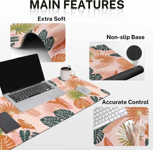 Miniatura 3 de Britimes Juego de alfombrillas de mouse para teclado de hoja de palma bohemia, 4 en 1, reposamuñecas para teclado, reposamuñecas para mouse, juego