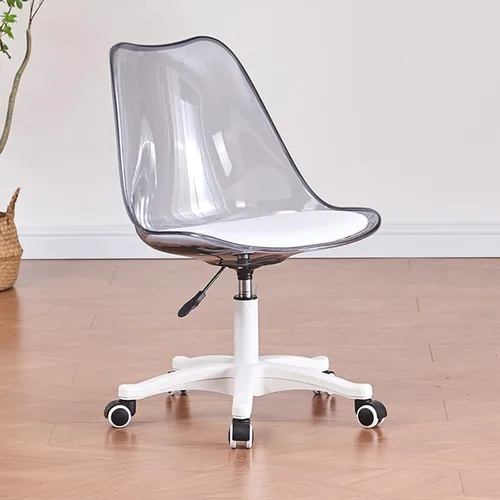 Miniatura 17 de Silla de escritorio transparente, silla de oficina de acrílico sin brazos con ruedas, giratoria de 360° y silla de tocador de altura ajustable
