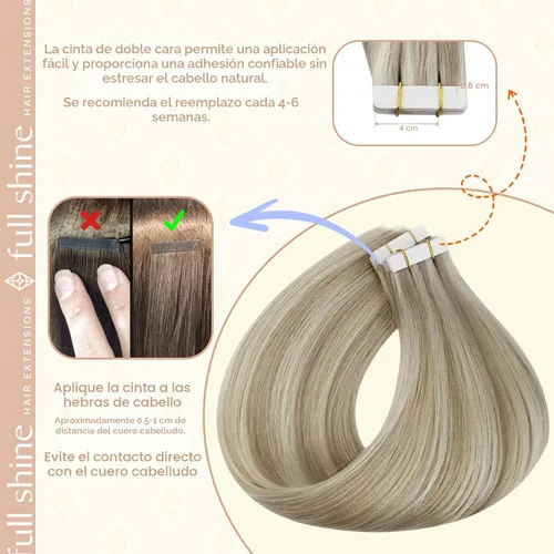 Miniatura 4 de Full Shine - Extensiones de cabello humano con cinta adhesiva, 18 pulgadas, extensiones de cabello rubio ceniza, extensiones de cabello humano real