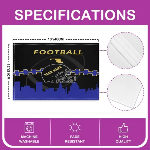 Miniatura 4 de Erosebridal Juego de 4 manteles individuales personalizados de fútbol de 12 x 18 pulgadas, manteles individuales para adultos, manteles individuales