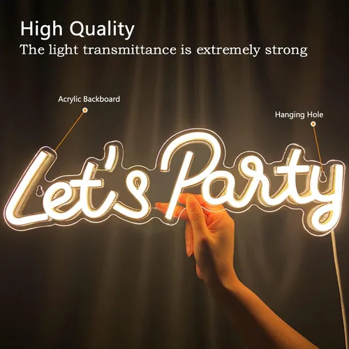 Miniatura 6 de Letrero de neón de Let's Party, luces LED de neón para decoración de pared de dormitorio, luces decorativas artísticas para despedida de soltera
