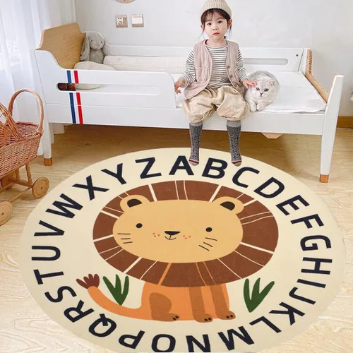 Miniatura 7 de Poowe Alfombra redonda para sala de juegos para niños, alfombra suave del alfabeto para dormitorio, colección de juegos, alfombra de aprendizaje