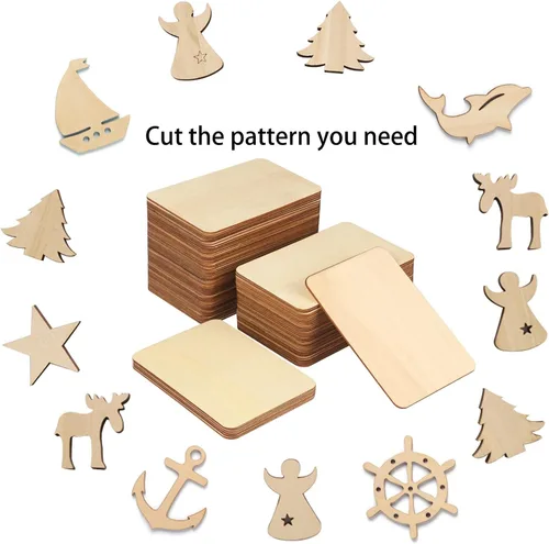Miniatura 7 de 150 piezas rectangulares de madera sin terminar, azulejos de madera natural de 4 x 6 pulgadas para manualidades, pintura, tallado y decoración